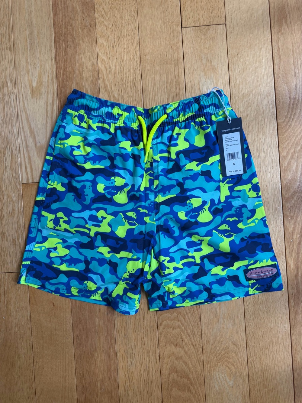 Vineyard Vines Blue & Neon Green Camo swim suit